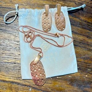 Kendra Scott Rose Gold filigree set. Inez necklace and Aragon earrings.